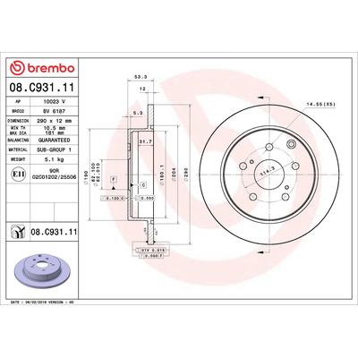 BREMBO Bremsscheibe COATED DISC LINE 08c93111 290mm 12mm für TOYOTA (GAC)