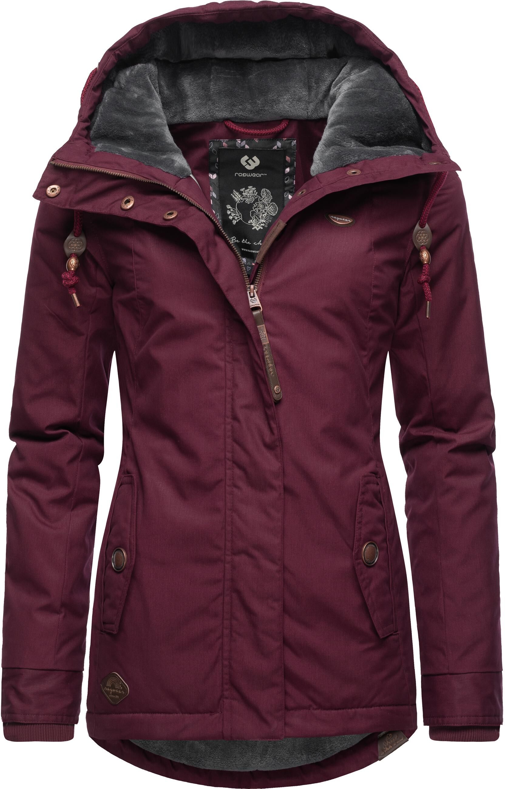 Winterjacke RAGWEAR "Monade", Damen, Gr. 5XL (50), rot (kastanienrot), Obermaterial: 65% Polyester, 35% Baumwolle. Futter: 100% Polyester. Wattierung: 100% Polyester, figurbetont Po-bedeckend, verstellbar Rippstrickbündchen mit Druckknopf, Jacken Winterja