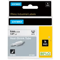 DYMO® Original IND-Heißschrumpfschlauch für Rhino, Polyolefin - schwarz auf weiss