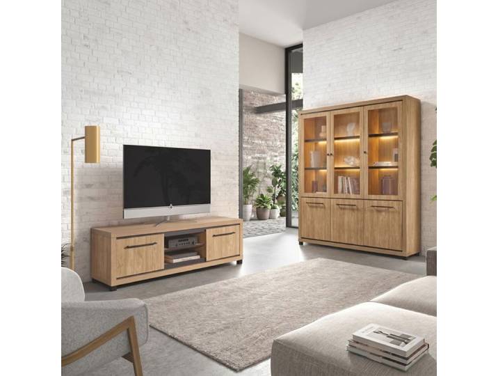 Ensemble salon meuble TV + bibliothèque aspect bois finition Houston Oak - VASALY