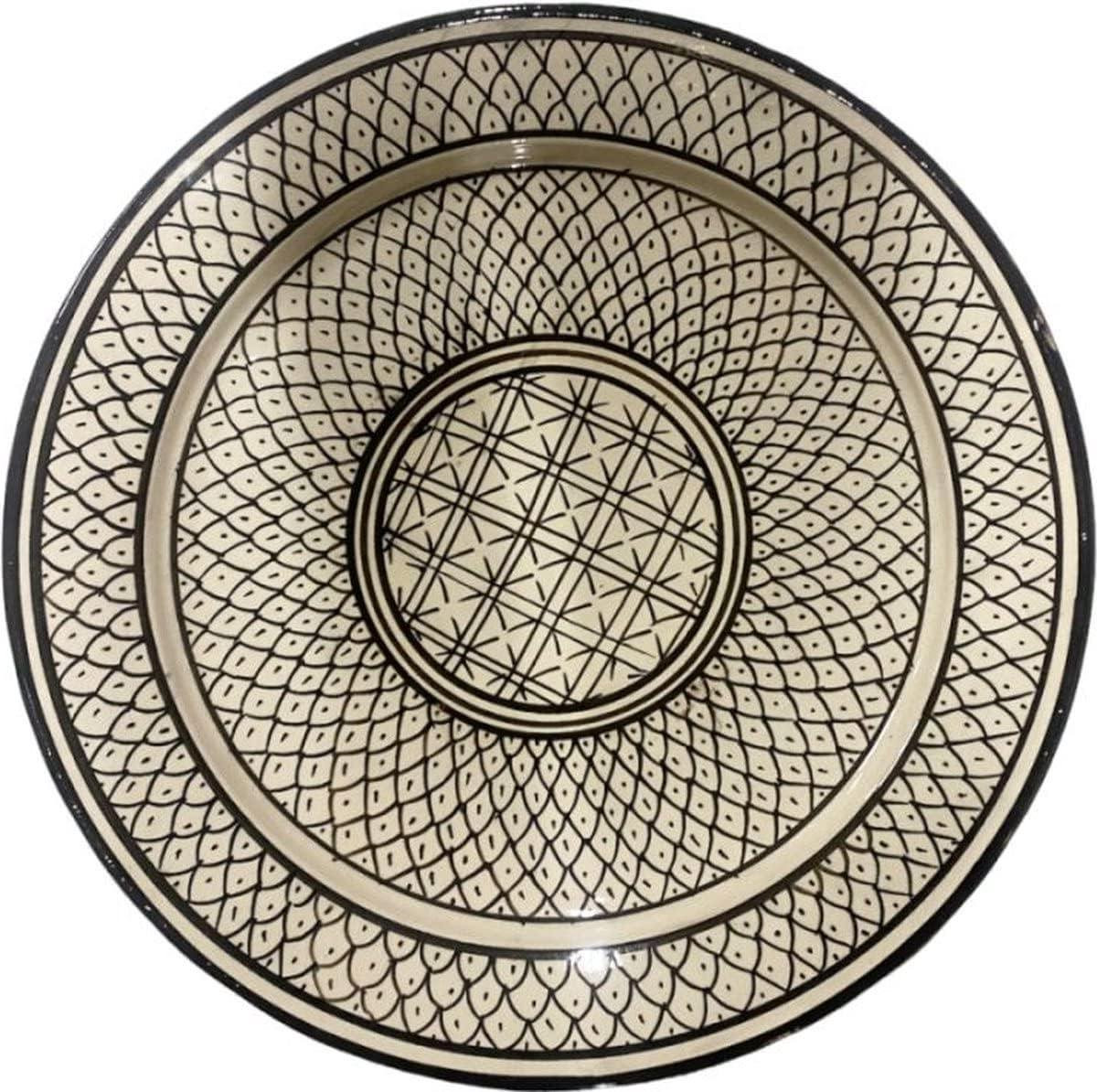 Handbeschilderde Marokkaanse aardewerk schaal in zwart met decoratief motief, Ø 35 cm