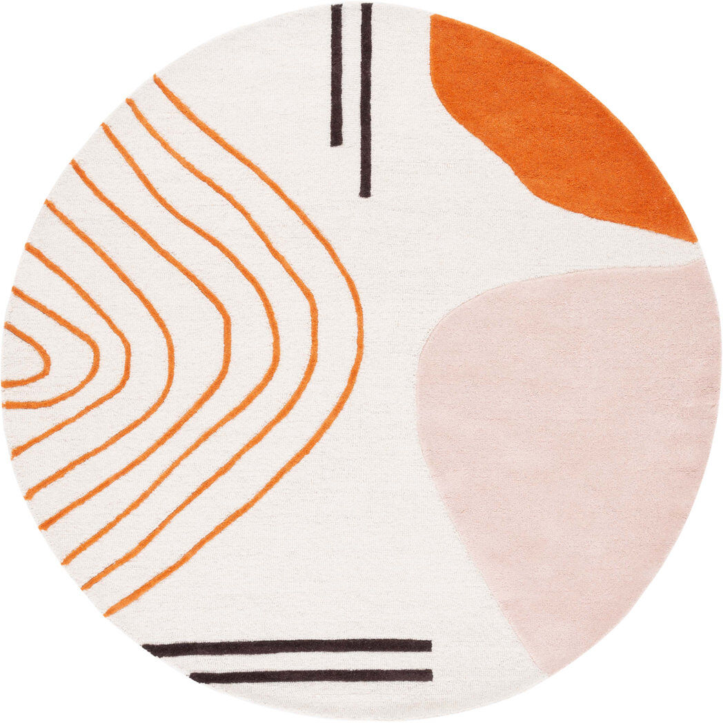 Bloomsbury Market Alisan Abstract Wool Hand Tufted Area Rug Ivory / Rust Square 122 X 122