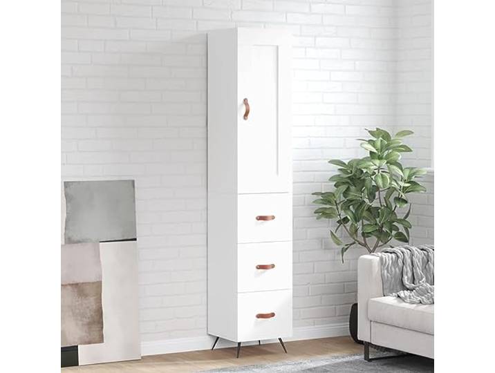 Jkghdrt Highboard Weiß 34,5x34x180 cm Holzwerkstoff mit Metallfüßen Stauraum hinter Tür, Metallfüße für Stabilität, robuste Holzwerkstoff-Konstruktion, kompakte Höhe