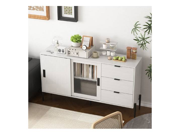 REDOM Sideboard Modernes Küchenbuffet (mit Glasschiebetür & 3 Schubladen – Konsolentisch, 1 St)