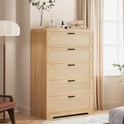 Garvee Tall Rattan Dresser 5 Drawer Chest