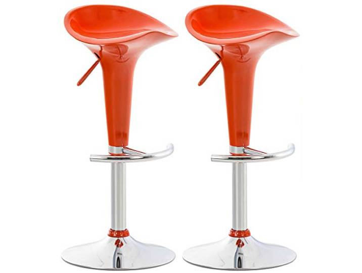 CLP 2er Set Barhocker Saddle Mit Drehbarem Kunsttoffsitz Und Fußablage I Höhenverstellbarer Hocker Mit Metallgestell In Chrom-Optik Farbe orange