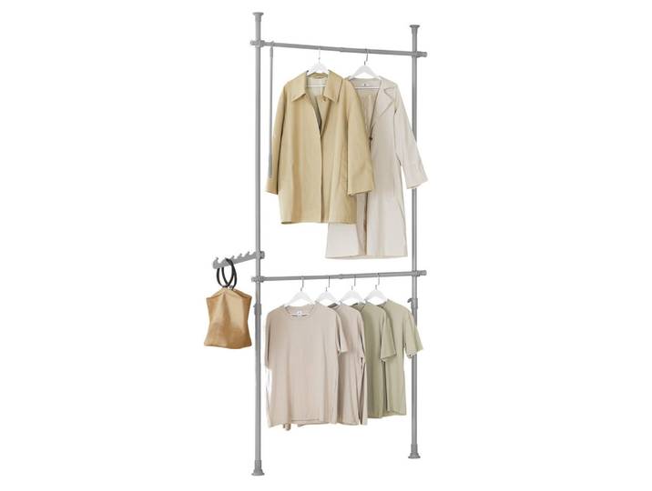 SoBuy Teleskop Garderoben System Grau, Kunststoff, 113x285x1 cm, Garderobe, Garderobenständer