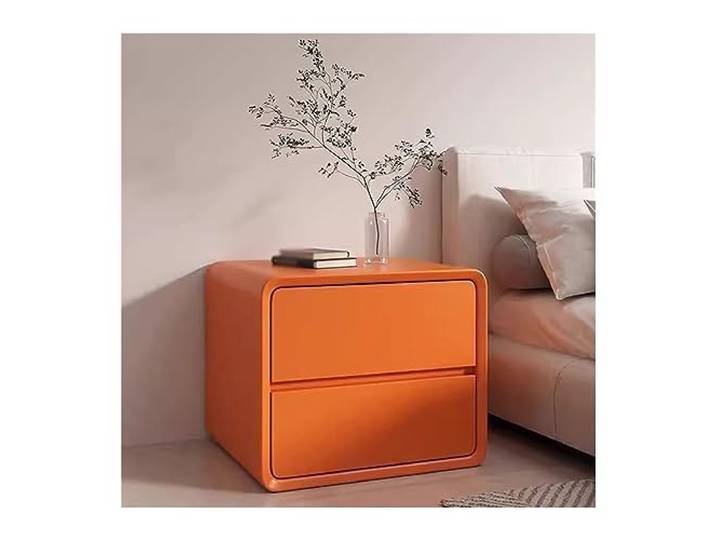 YANG11FAN Vielseitig Nachttisch aus Holz mit 2 Schubladen ohne Griffe Nachttisch aus Mikrofaserleder(Orange,Klein)