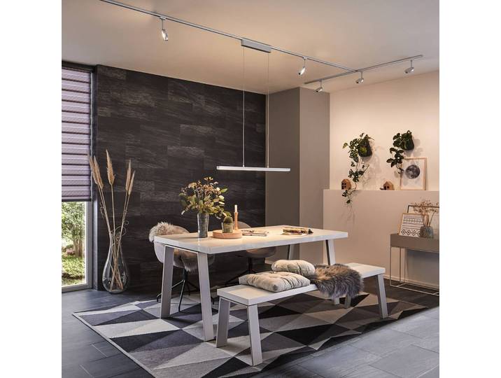 Paulmann URail Lento LED-Pendel ZigBee CCT chrom Lento, dimmbar, alu / grau / zink, für Wohn- / Esszimmer, Metall, Modern, Pendelleuchte