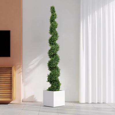 Kodotan sofa 7FT Tall Artificial Two-Tone Cypress Pine Tree - Realistic Lifelike Faux Greenery with Natural Dual Color Leaves - Green
