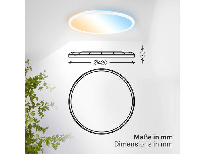B.K. Licht Deckenlampe Shallow, dimmbar, weiß / opal, für Arbeitszimmer / Büro, Kunststoff, Deckenlampe