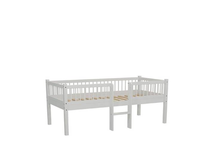 58 aufm Kessel Kinderbett Spielbett 90x200 Keeley Eiche mit Leiter Weiß (inkl. Versand, Lieferung bis Verwendungsstelle), Niedriges Spielbett mit Leiter als Abenteuerspielplatz im Kinderzimmer