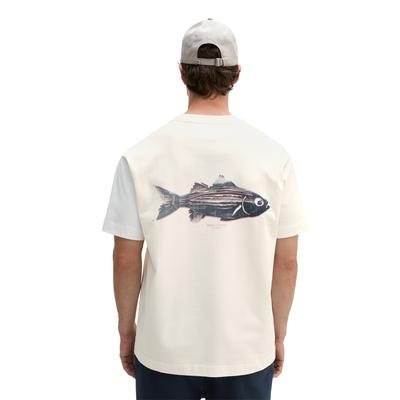 T-Shirt MARC O'POLO, Herren, Gr. XL, beige (egg weiß), Jersey, Obermaterial: 100% Baumwolle, loose fit normal, Rundhals, Shirts T-Shirt, loose mit Fisch-Rückenprint