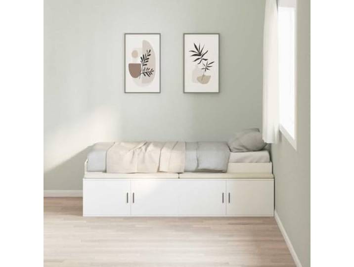 KTHLBRH Weißes Bett 90 x 200 cm aus mehrschichtigem Holz Mit integrierten Schubladen, modernes Design, einfache Wartung, Holzrahmen