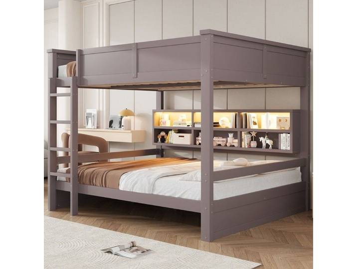 Lit superposé - Zephmum - 160x200 rangement LED marron