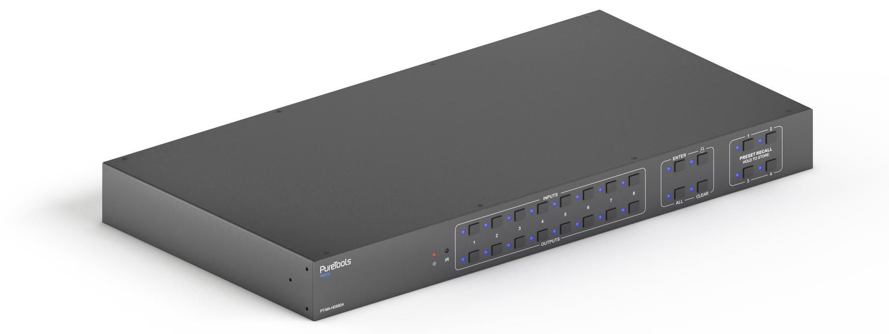PureLink PT-MA-HD88DA, Skalierungs-Matrix-Schalter, 3840 x 2160 Pixel, 18 Gbit/s, Toslink, Link, Tätigkeit, Leistung, USB Typ-A
