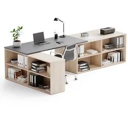 Büroschreibtisch mit Stauraum BLOCK B02, 320x160 cm, Eiche natur/Graphit