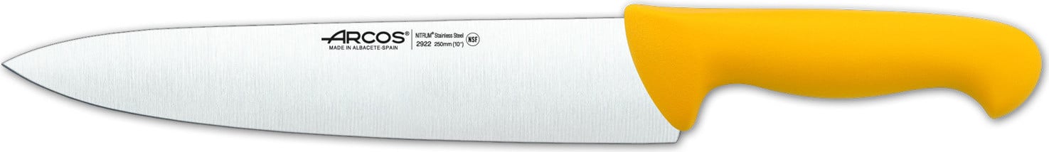 Arcos Kochmes Arcros 292200 met 25 cm roestvrijstalen Nitrum lemmet en gele polypropyleen handgreep