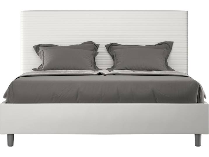 ITYHOME - Lit double coffre rembourré 140x190 similicuir blanc Sunny
