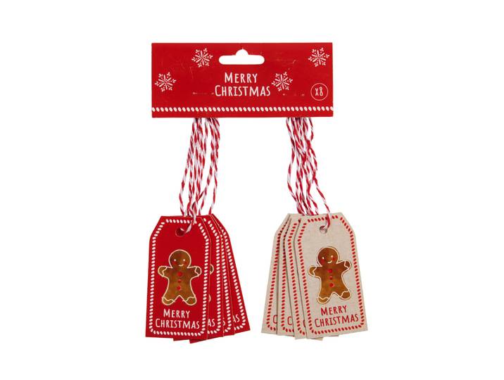 Weihnachts-Geschenktüten mit Etiketten aus Papier, rot, braun und weiß