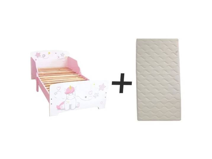 FUN HOUSE Lit Licorne 140 x 70 cm - SOMMIER ET MATELAS CLIMATISE (FACE ETE / HIVER) INCLUS