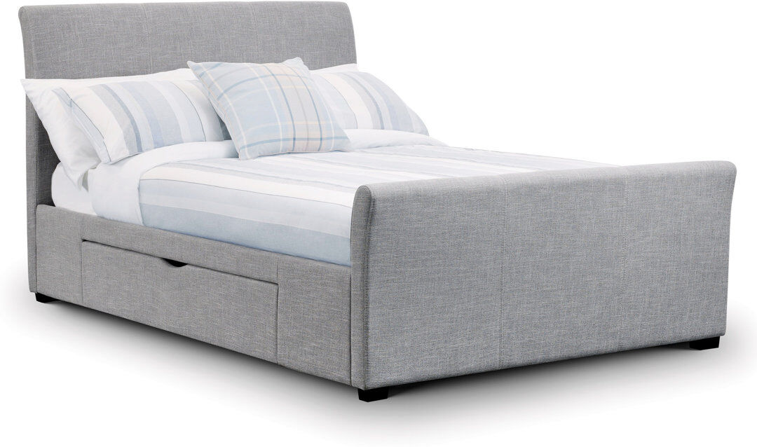 Hashtag Home Callison Upholstered Linen Drawers Bed with Mattress Light Grey Double (4'6)