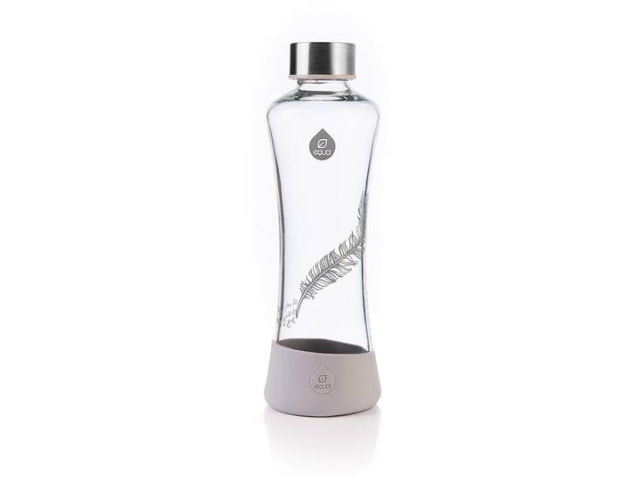 Trinkflasche EQUA Equa Feather , grau (transparent, grau), H:24cm, Borosilikatglas, Trinkflaschen, Trinkflasche, Borosilikatglas, 550 ml
