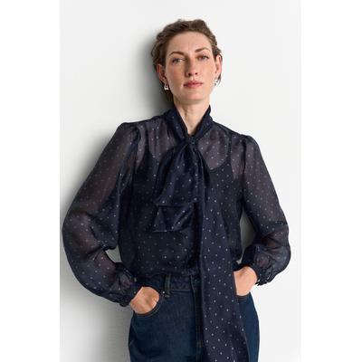 Schluppenbluse RICHROYAL, Damen, Gr. 40, blau (midnight blau), Web, Obermaterial: 100% Polyester, gepunktet, regular fit taillenbedeckt, Rundhals, eingesetzt angesetztes Bündchen, Blusen Schluppenbluse, Regular fit mit Schleife
