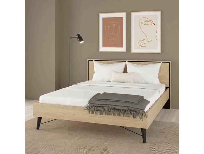 Lit Double Marche Dmora en Bois Noble Marron Chêne