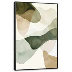 LEINWAND Bilder mit Rahmen - Japandi - Abstrakt - Grün - 90x140