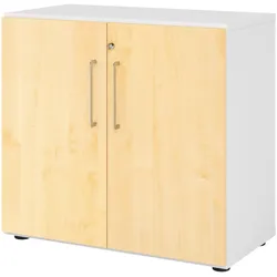 bümö Aktenschrank abschließbar, Büroschrank Holz 80cm breit in Weiß/Ahorn - abschließbarer Schrank mit Aktenregal für's Büro & Arbeitszimmer, Büro