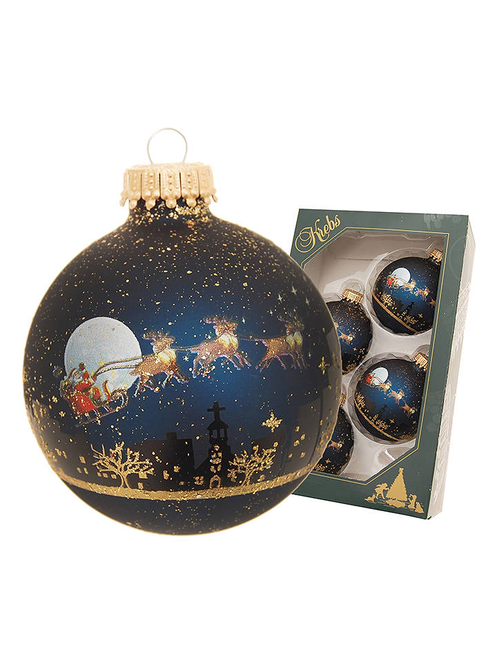 Krebs Glas Lauscha Christbaumkugeln in Dunkelblau/ Gold - 4 Stück - onesize