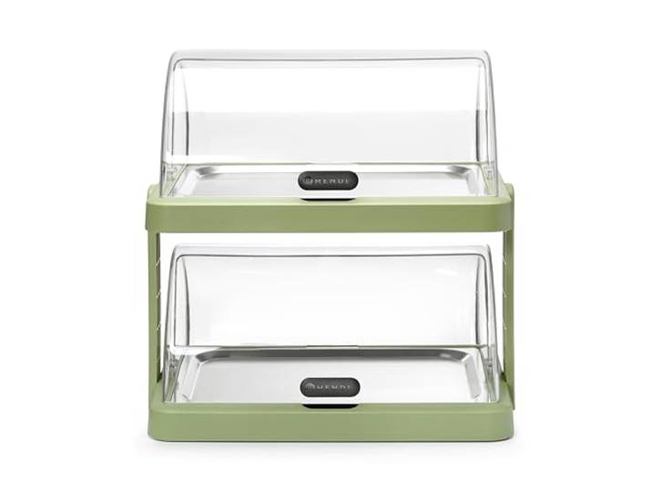 HENDI Présentoir buffet réfrigérant UNIQ 2 niveaux\, Vert Socle et couvercles coulissants roll-top en ABS\, plateaux en acier inoxydable\, accumulateurs de froid\, 480x355x(H)480mm
