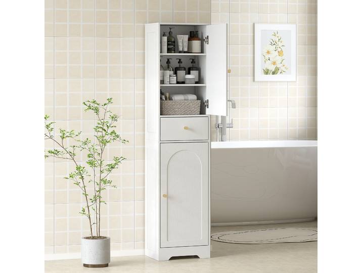 HOMCOM Armoire Haute Moderne 170cm Blanc Veiné avec Tiroir