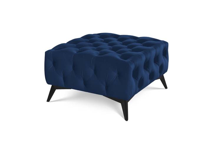Repose-pieds Chesterfield en velours bleu avec pieds noirs