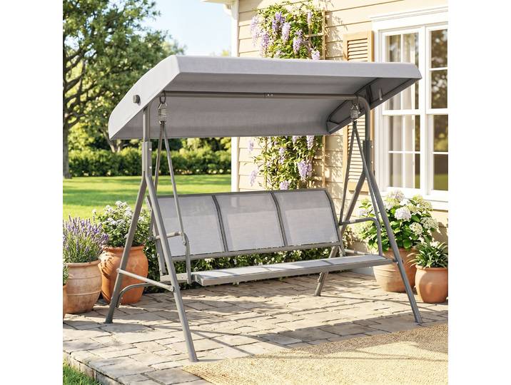 Outsunny Balancelle 3pl Confort Toit Ajustable Gris