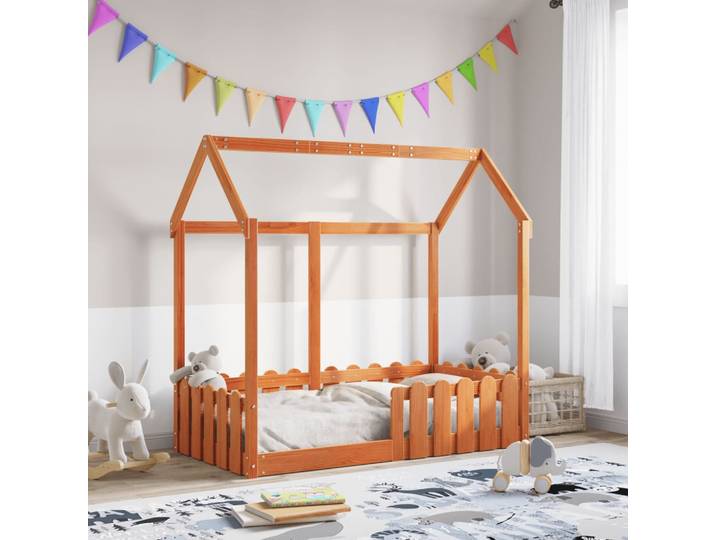 vidaXL Kinderbett Hausbett Wachsbraun 70x140 cm Kiefer
