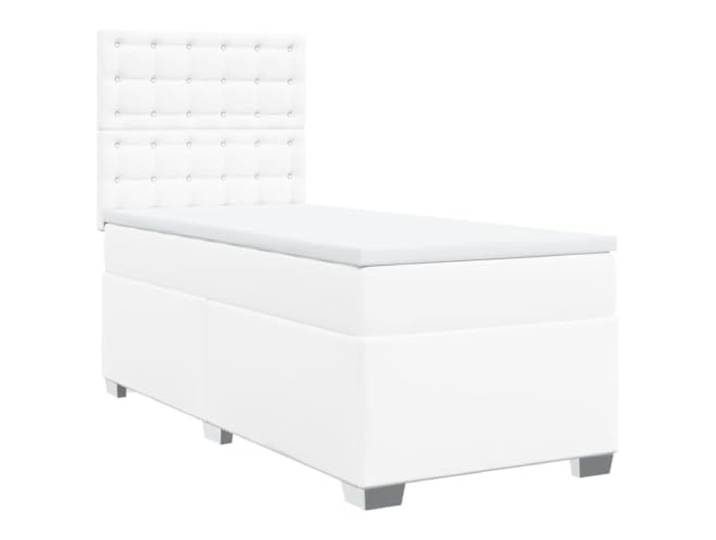Makastle Boxspringbett mit Matratze Weiß 90x190 cm Kunstleder Höhenverstellbares Kopfteil