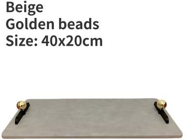 Inspire Daily Merch Living Room Ornaments Leather Storage Tray Rectangular Makeup Jewelry Tray For Bedroom Coffee Table beige Golden Beads