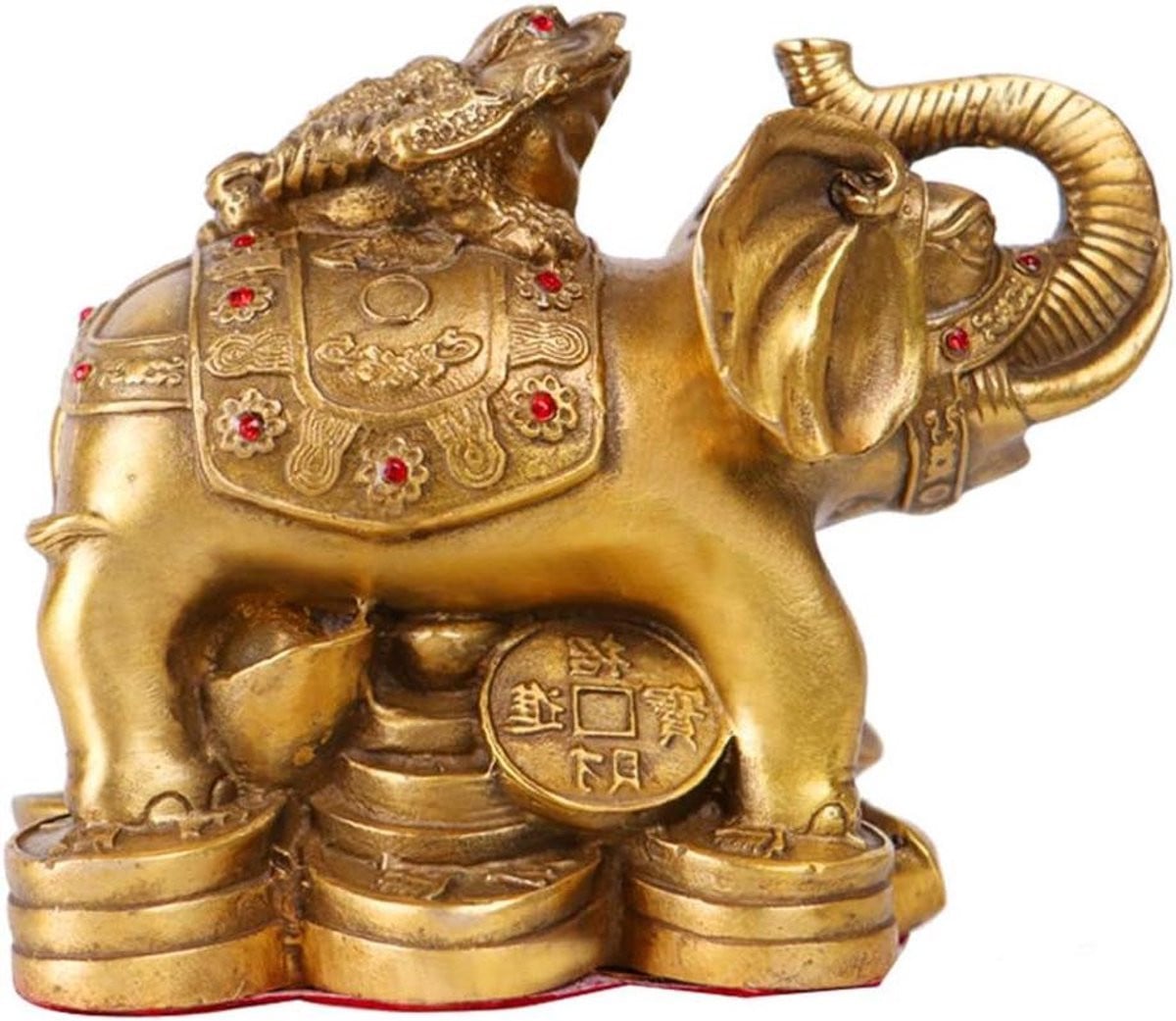 Goudkleurige Olifant met Kikker Rijkdom Sculptuur van Messing