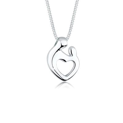 Kette mit Anhänger ELLI "Halskette Mutter & Kind Herz Schmuck Geschenk 925 Silber" Gr. 55, silber, Halsketten, Damen, 55, ohne Stein, Silber 925 (Sterlingsilber)