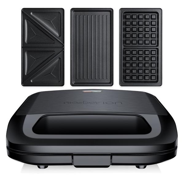 Niceboy ION Snacker S3 schwarz / Toaster / 3in1 / 750W / 3 austauschbare Oberflächen (snacker-s3-stainless-steel-b)