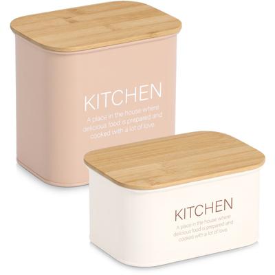 Vorratsdose ZELLER PRESENT "mit Bambusdeckel "Kitchen", beige (creme), B:12,6cm H:9cm L:7,2cm, Bambus, Metall, Lebensmittelaufbewahrungsbehälter, Vorratsdose, pflegeleicht, 1200 ml