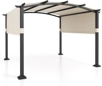Costway 10 x 10 ft Outdoor Pergola Modern Arched Patio Garden Shelter with Retractable Sunshade Canopy-Beige