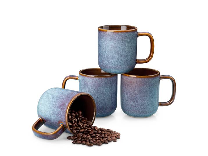 Tasse à café en grès Vancasso, 4/8 pièces, 12 oz/16 oz, glaçure réactive bleu-violet, pour lait/café/cappuccino/thé/cacao