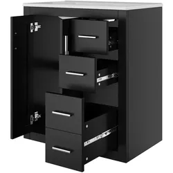 MODFU Freistehender Waschtischunterschrank MDF Schwarz 76x46,5x85,5 cm mit Keramikbecken, 3 Schubladen