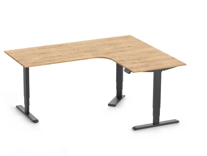 PRIMUS Eckschreibtisch, Gestell Schwarz, Tischplatte 2000/800 x 1600/800 x 25 mm Eiche