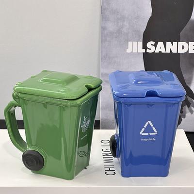 Youfap Market Creative Ceramic 3D Recycling Bin Mug, Trash Can Modeling Cup, Personality Funny Coffee Cup grey