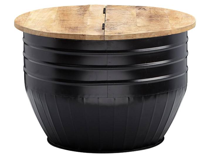 Wohnling Couchtisch Mango Holz Metall 60x41x60cm Industrial Rund Stauraum Schwarz