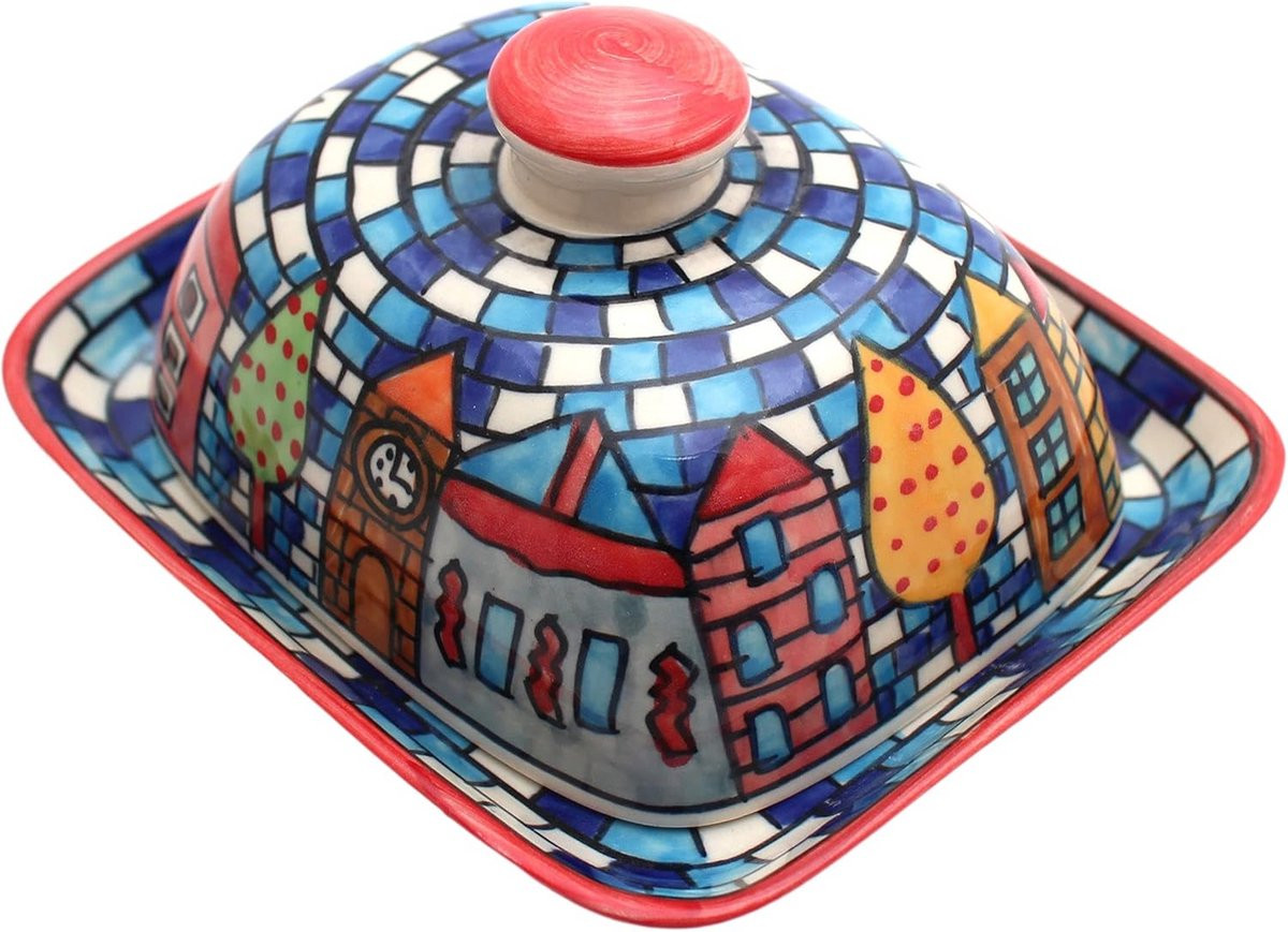 Handbeschilderde Botervloot van Keramiek met Deksel voor Standaard Boter (250g) - Kleurrijk en Vaatwasmachinebestendig
